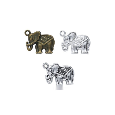 Side-facing elephant with engraved blanket and body details shown in the available finishes