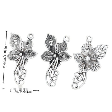Antique Silver Butterfly and Flower Branch Charm Pendant