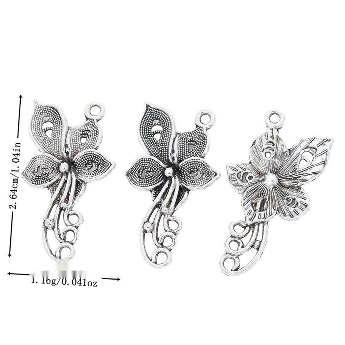 Antique Silver Butterfly and Flower Branch Charm Pendant