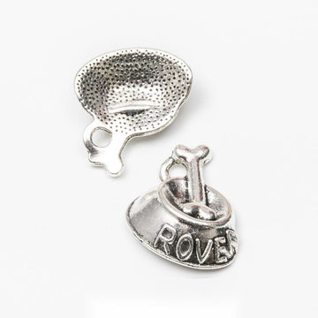 Rover Dog Bowl Charm with Bones in Antique Silver Tone