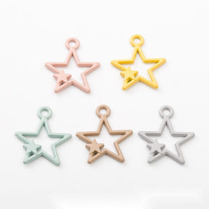 Open Star Charm with Small Star Accent in Five Pastel Colors