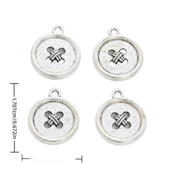 Antique Silver Round Four Hole Button Pendant Charm