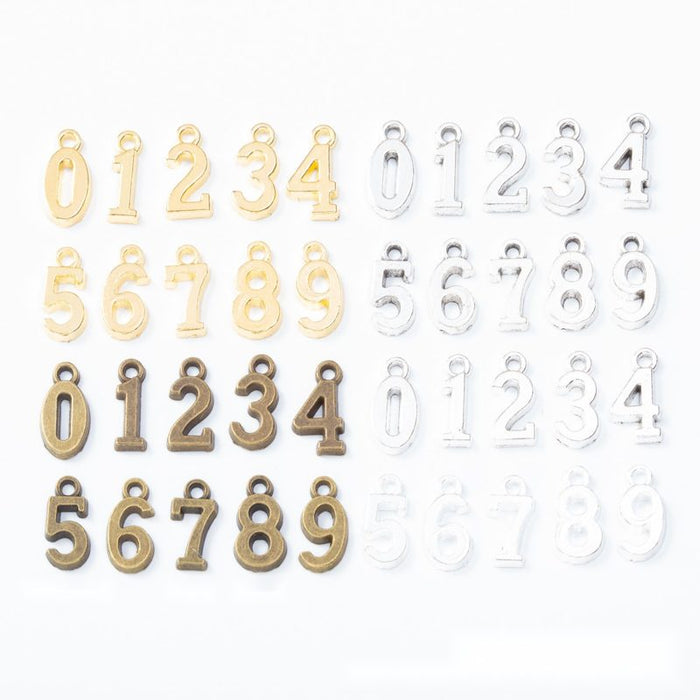 Metal Number Charms from Zero to Nine in Four Finishes