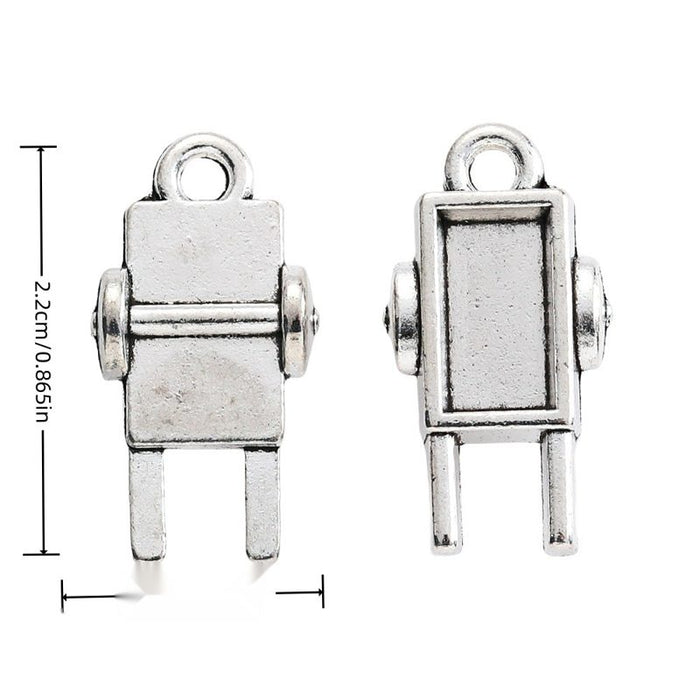 Antique Silver Robot Charm with Rectangular Body Detail