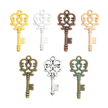 Ornate Key Metal Charm in 7 Distinct Finishes for Jewelry Making