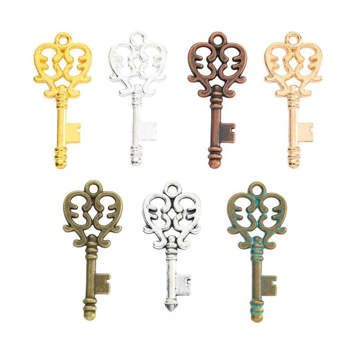 Ornate Key Metal Charm in 7 Distinct Finishes for Jewelry Making