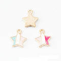 Gold Tone Enamel Star Charms in Blue and Pink Accents view 1