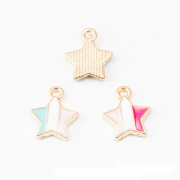 Gold Tone Enamel Star Charms in Blue and Pink Accents