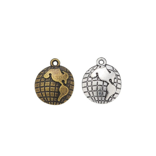 Mini World Map Disc Charm finish assortment on a white background