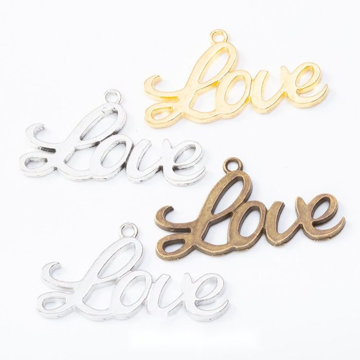 Script Love Word Metal Charm Pendant Jewelry Making Component