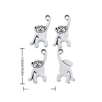 Raised Arm Monkey Metal Charm in Textured Metal for Jewelry Making