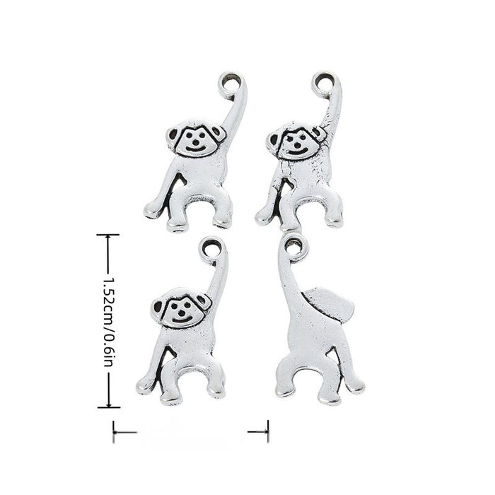 Raised Arm Monkey Metal Charm in Textured Metal for Jewelry Making