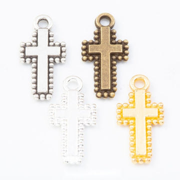 4-Finish Beaded Border Cross Metal Jewelry Components for Crafts