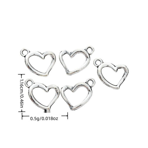 Antique Silver open heart outline charm shown in product image 1