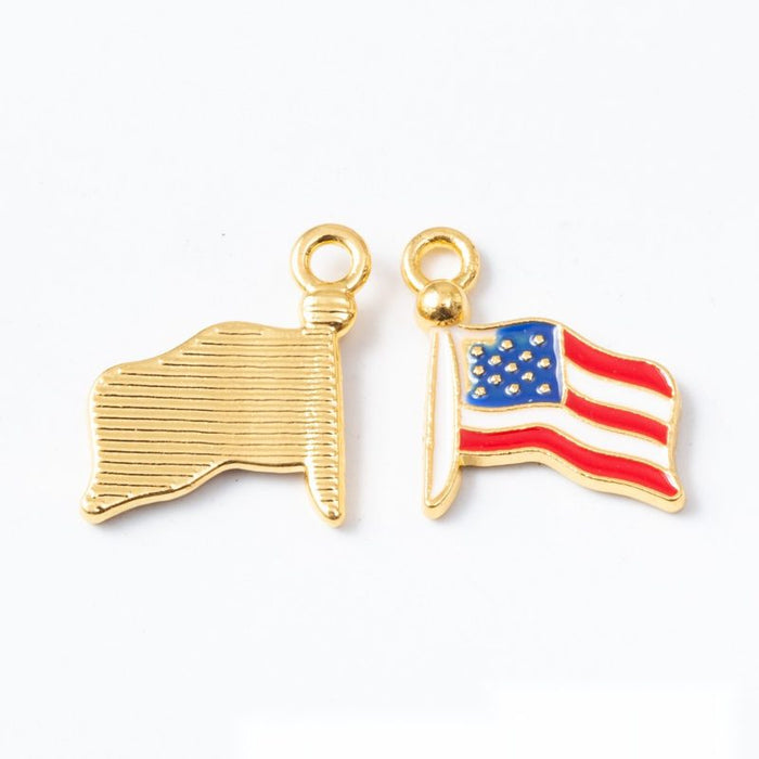 Enamel Waving American Flag Charm Alloy Jewelry Making Component in 1 Finish Option