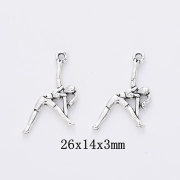Side Bend Gymnast Metal Charm for Jewelry Making in Antique Silver
