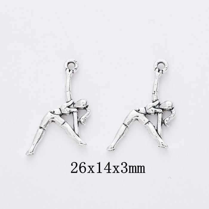 Side Bend Gymnast Metal Charm for Jewelry Making in Antique Silver