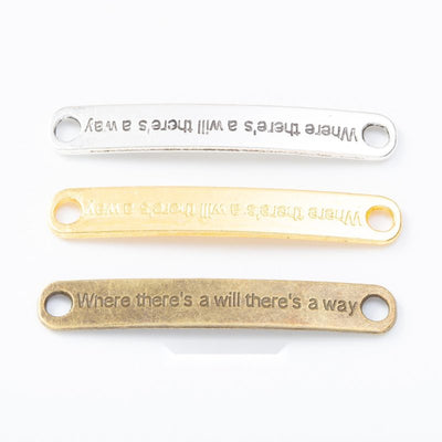 Motivational Quote Bar Connector metal pieces shown in the available finishes.