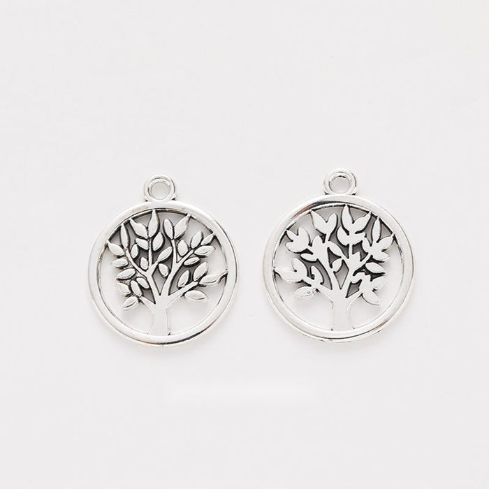 Double Tree of Life Round Charm in Antique Silver Finish