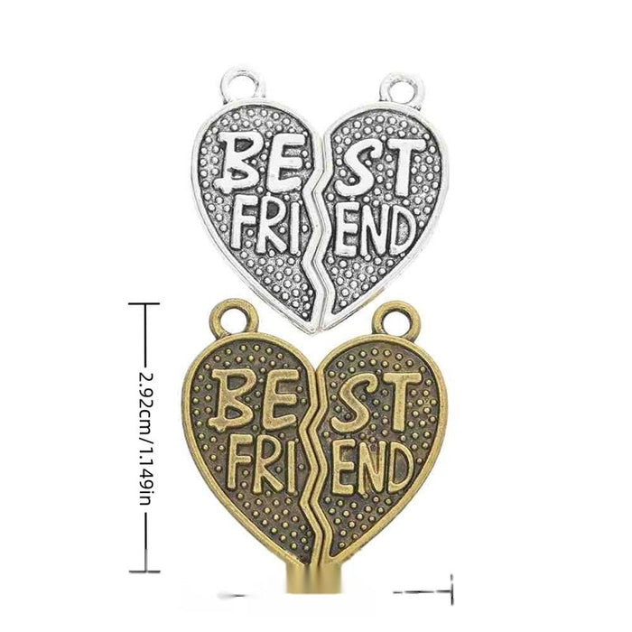 Best Friend Split Heart Dotted Metal Charm in 2 Finishes
