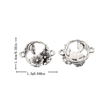 Rose and Leaf Double Dangle Metal Connector in Silver Tone