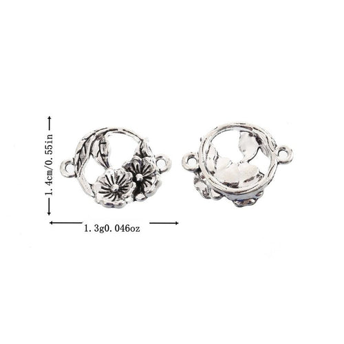 Metal rose and leaf connector, front and reverse views shown in the product image