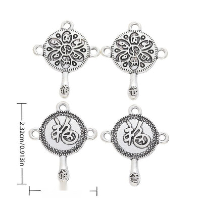 Antique Silver chinese fu rattle connector charm shown in product image 1