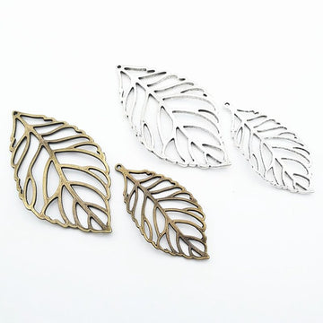 Small Openwork Veined Leaf Metal Charm Pendant Jewelry Making Component