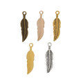 Slender Feather-Shaped Metal Charm Pendants in 5 Finishes view 1