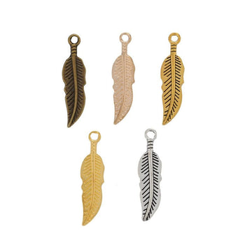 Slender Feather-Shaped Metal Charm Pendants in 5 Finishes