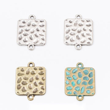 Vintage Style Metal Textured Square Two Loop Connector in 3 Metal Finishes