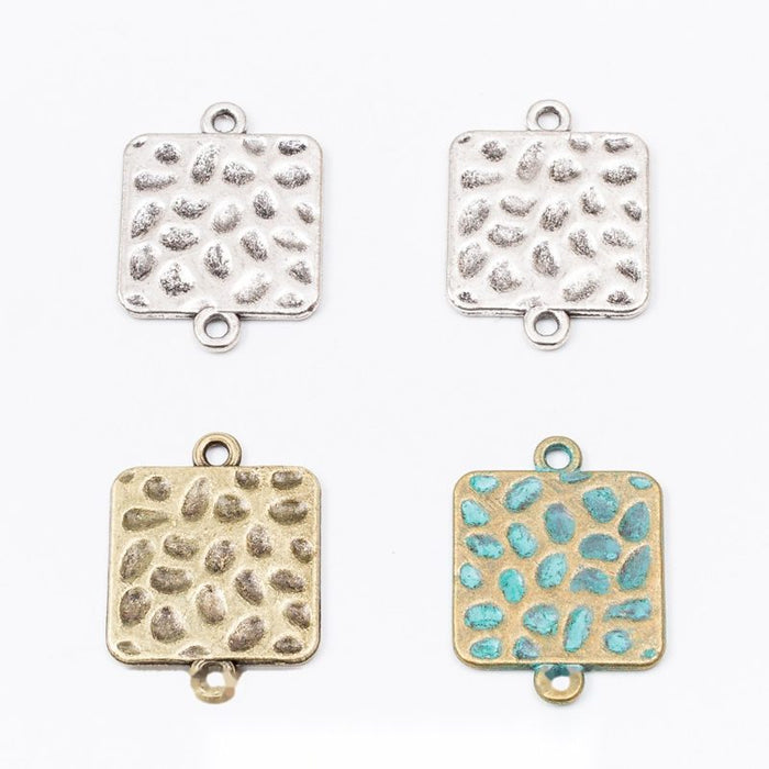 Vintage Style Metal Textured Square Two Loop Connector in 3 Metal Finishes
