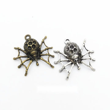 Antique Metal Spider Setting Charm Pendant With Textured Detail, 2 Finishes