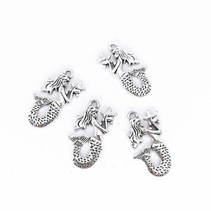 Curled Mermaid Detailed Metal Charm in 1 Finish for Crafting