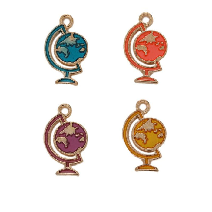 Colorful Globe Enamel Charm in Textured Metal for Jewelry Making