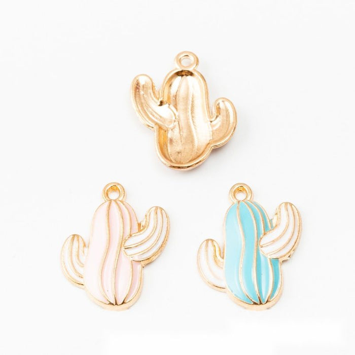 Striped Enamel Cactus Charms in Blue and Pale Pink