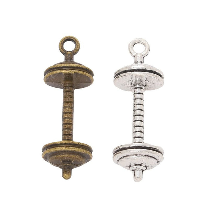 Dumbbell Weight Charm In Antique Bronze And Silver