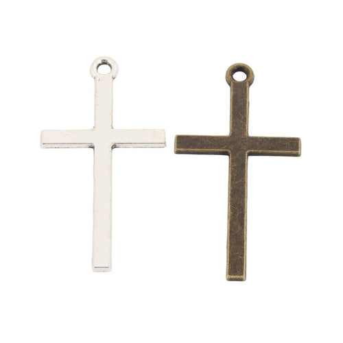 Simple cross charm shown across the available finishes