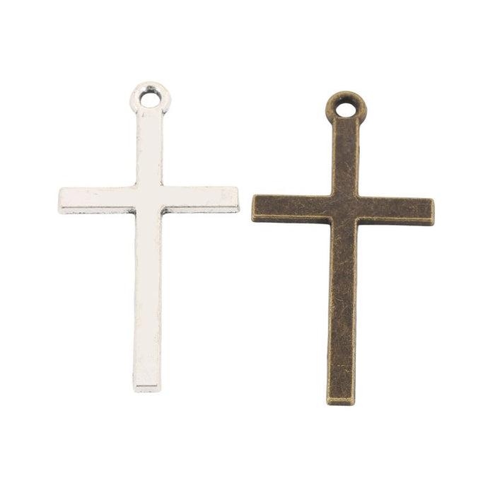 Vintage Simple Cross Charm in 2 Finishes for DIY Jewelry Making