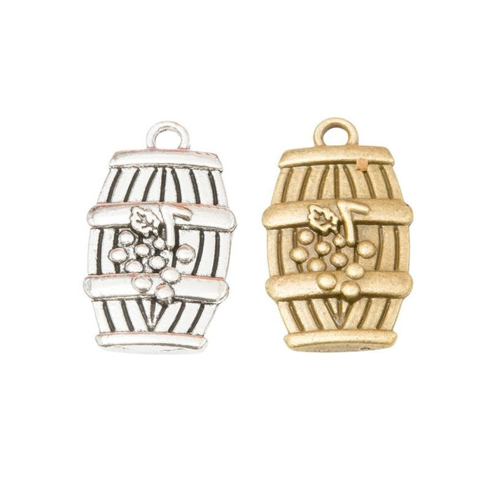 Grape Wine Barrel Metal Charms in 2 Pictured Finishes