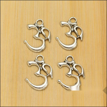 Antique Metal Om Symbol Charm Pendant With Textured Detail, Single Finish