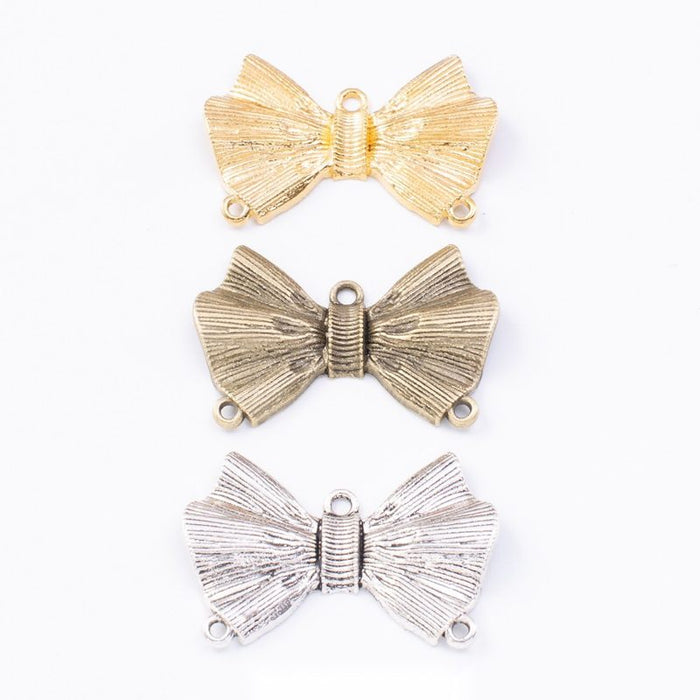 Textured Bow Metal Connector Charms in Three Finishes