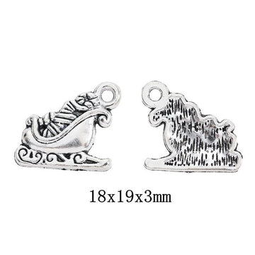 Antique Silver Christmas Sleigh Charm with Scroll Details