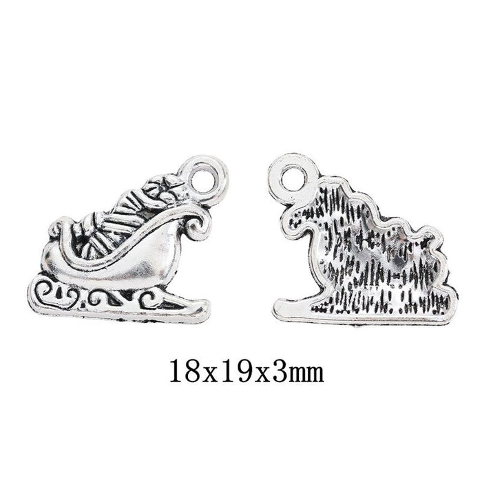 Antique Silver Christmas Sleigh Charm with Scroll Details