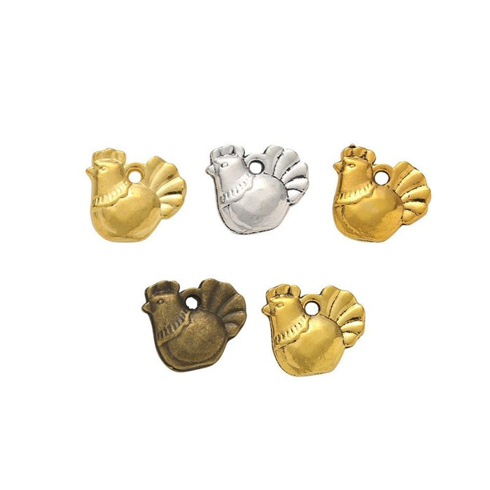 Chinese Zodiac Rooster Metal Charms in 4 Pictured Finishes