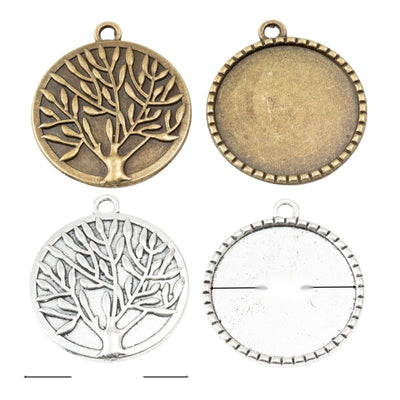 Round tray with an open tree-of-life reverse shown in the available finishes