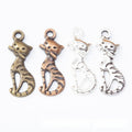 Striped Sitting Cat Metal Charm in Four Metallic Finishes view 1