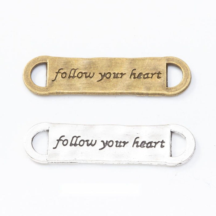 Follow Your Heart Bar Connector Metal Component in 2 Distinct Finishes for Jewelry Making