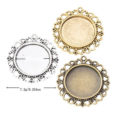 Group view of a round recessed tray is bordered by open petal-shaped scrollwork