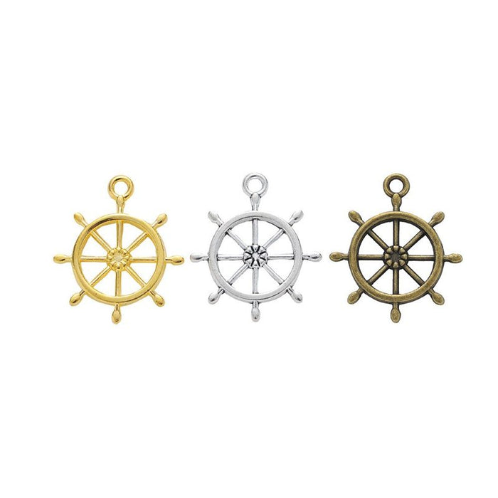 Slim Ship Wheel Charm in 4 Metal Finishes for Jewelry Making